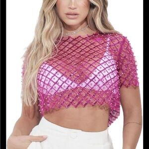 Vibrant Magenta Beaded Crop Top
